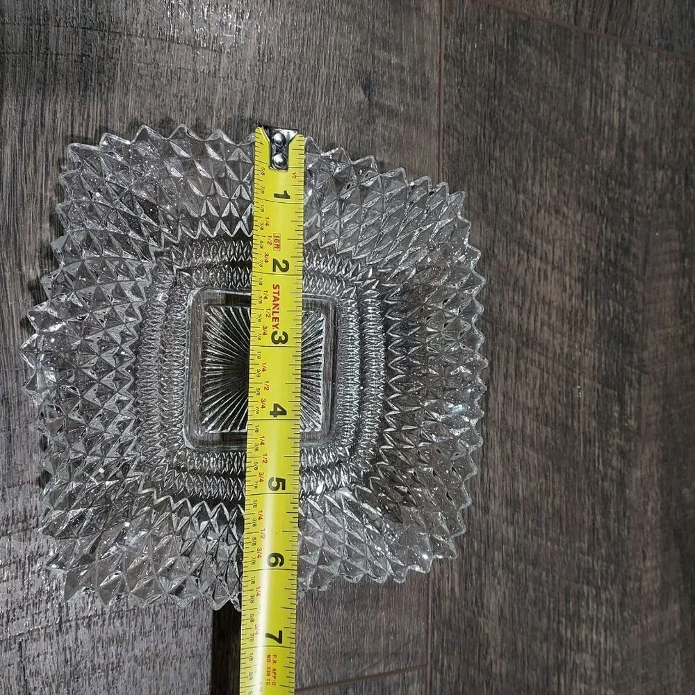 Clear Depression Glass Diamond Cut Candy Dish Candle Holder Sawtooth Edges Set 3 - Picture 7 of 12